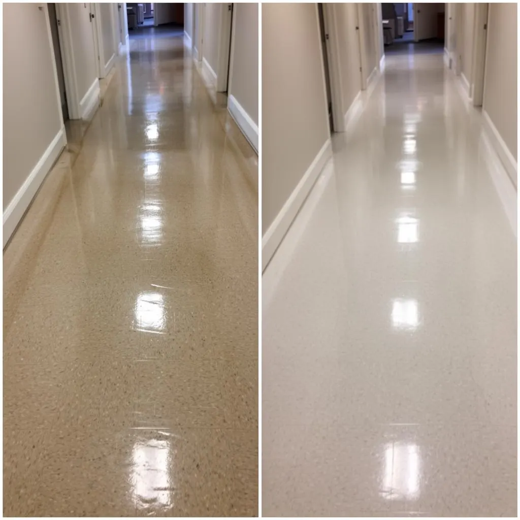 High-gloss vinyl floor after professional stripping and waxing
