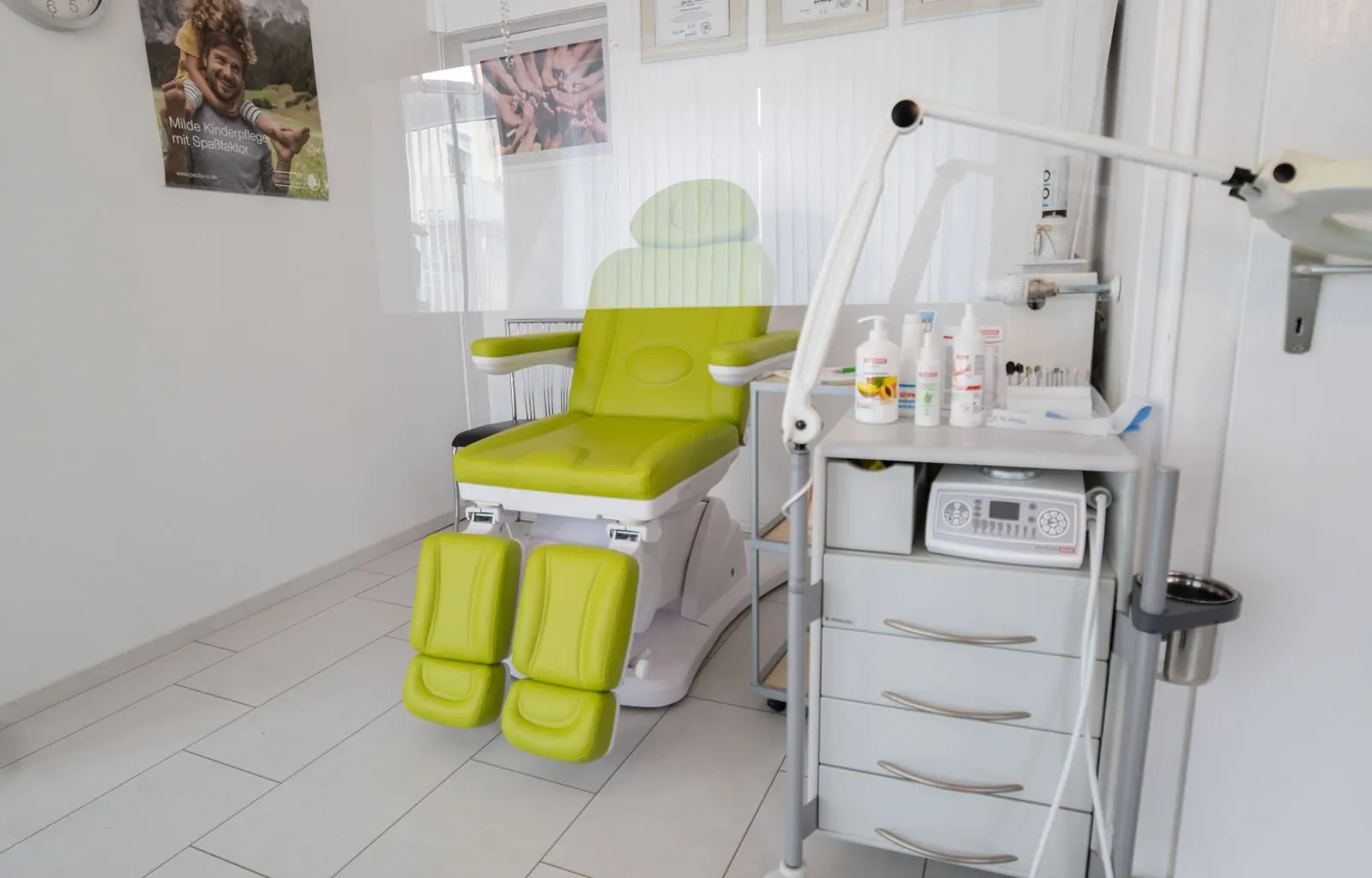 Sanitized medical exam room with disinfected surfaces